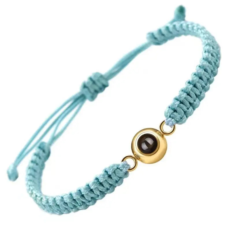 bracelet personnalisé projection photo bleu, acier inoxydable