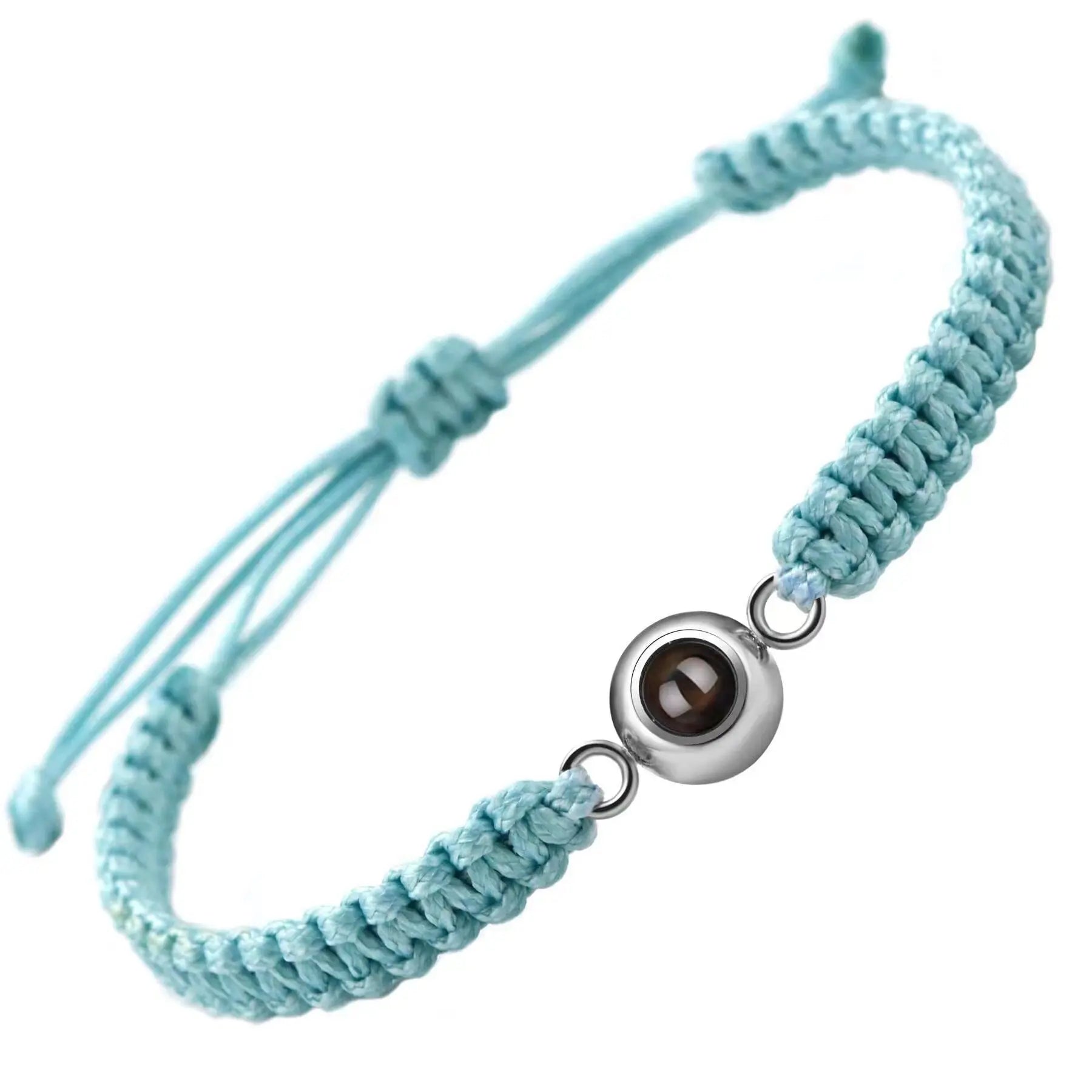 bracelet personnalisé projection photo bleu, acier inoxydable