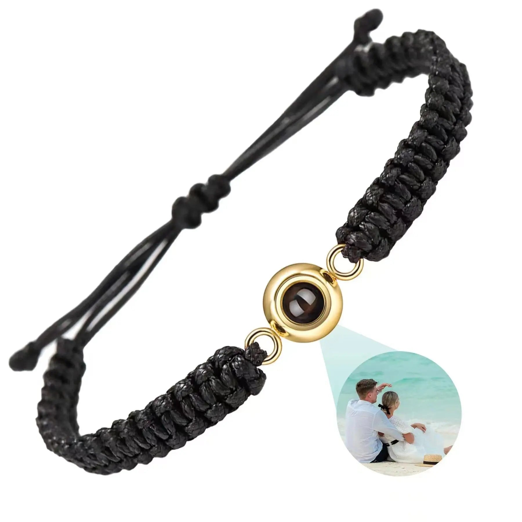 bracelet personnalisé projection photo noir, acier inoxydable