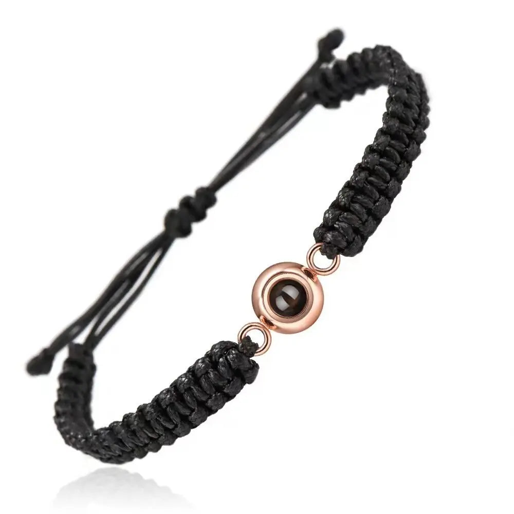 bracelet personnalisé projection photo noir, acier inoxydable