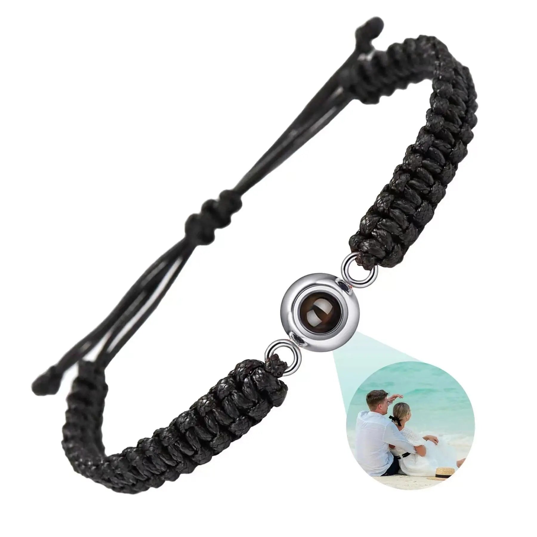 bracelet personnalisé projection photo noir, acier inoxydable