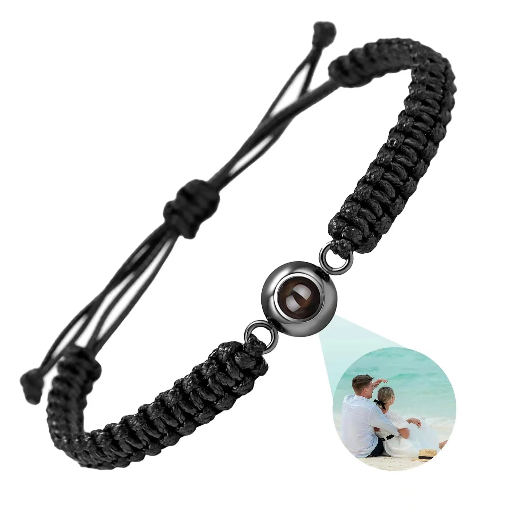 bracelet personnalisé projection photo noir, acier inoxydable
