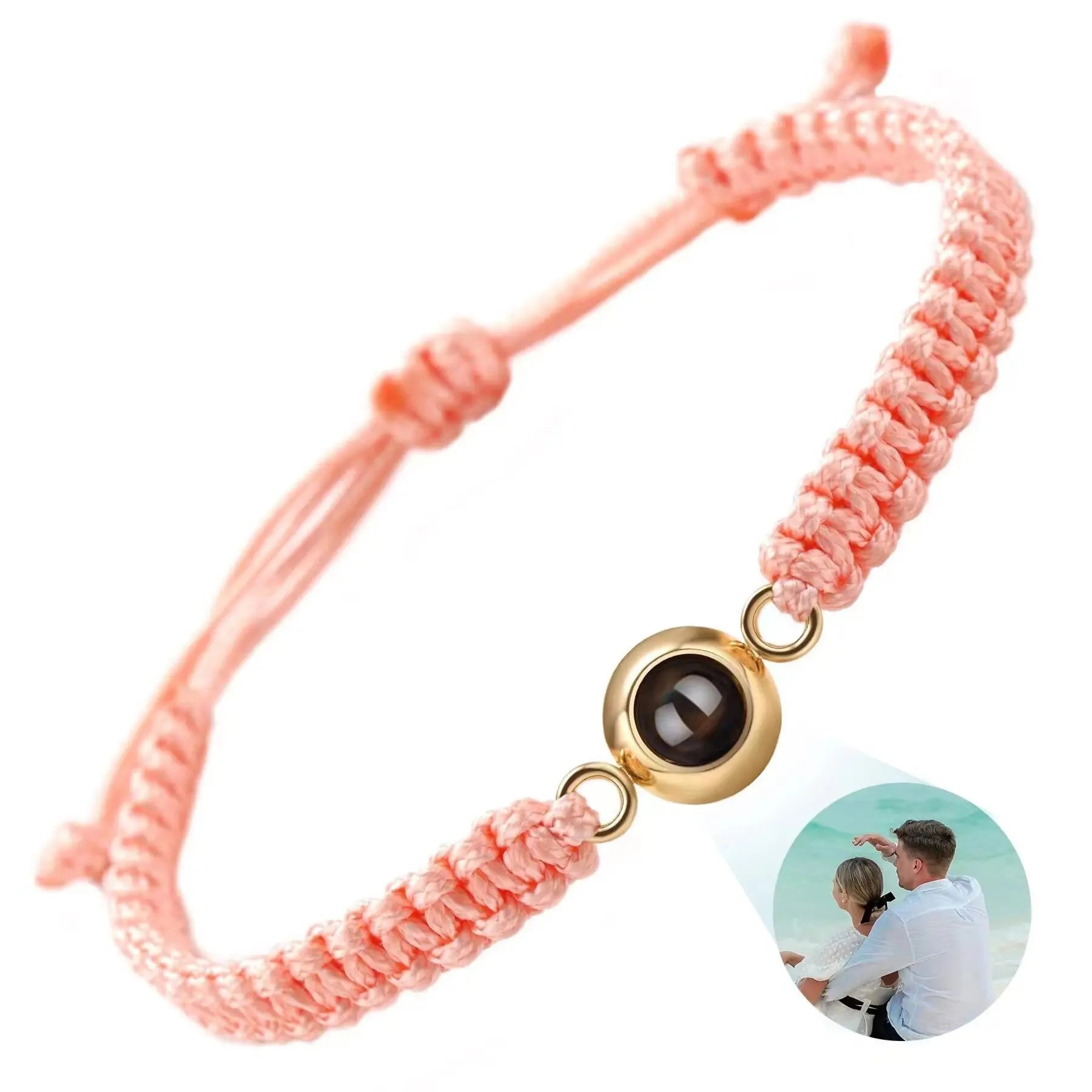 bracelet personnalisé projection photo rose, acier inoxydable