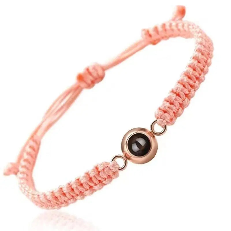 bracelet personnalisé projection photo rose, acier inoxydable