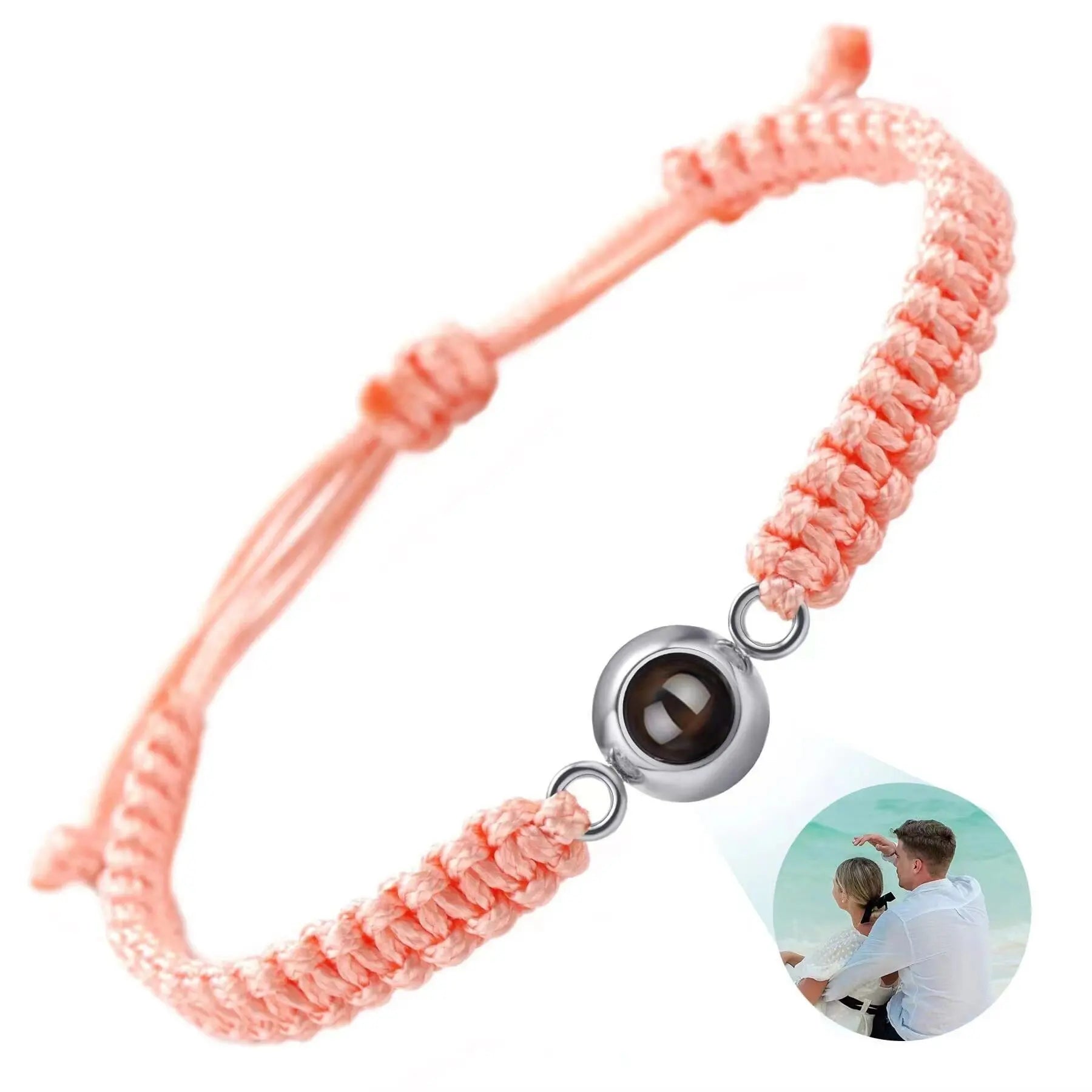 bracelet personnalisé projection photo rose, acier inoxydable