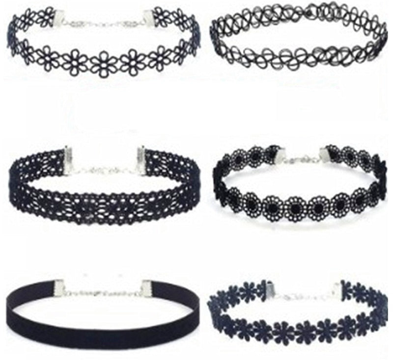 KISMIS 6 pièces ensemble noir dentelle Sautoirs collier ensemble Vintage gothique Punk élastique collier femmes bijoux 1 ensembles