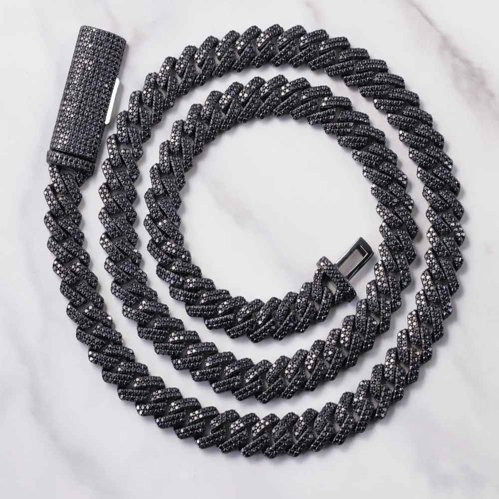 Black Cuban Link Chain – 925 Silver and Moissanite 10mm Héritage Chic