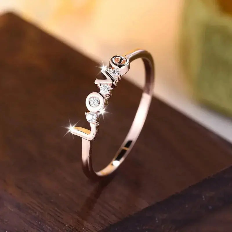 Bague en Argent Sterling 925, Inscription LOVE avec Zircon Étincelant-Bagues-Héritage Chic -Heritage Chic