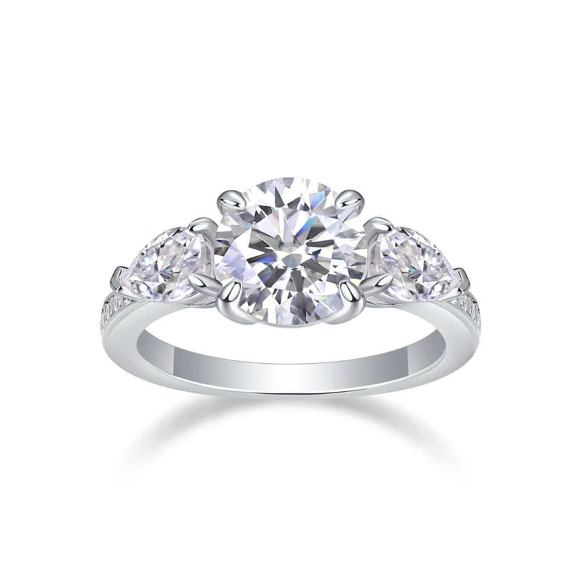Bague de fiançailles luxe argent 925 trois diamants ronds brillants