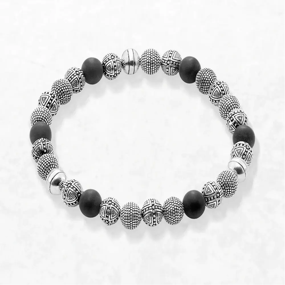 Bracelet homme perles d’obsidienne & argent 925-Bracelets-Héritage Chic -20cm-Heritage Chic