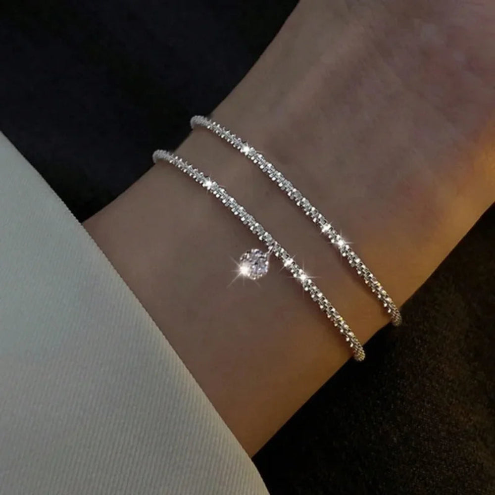 Bracelet double rang zircon cubique en argent 925, design minimaliste et élégant