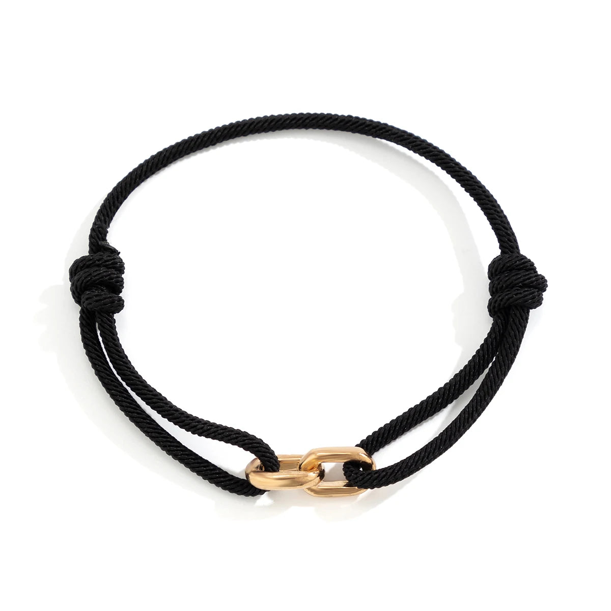 Bracelet homme double corde noire avec fermoir doré.