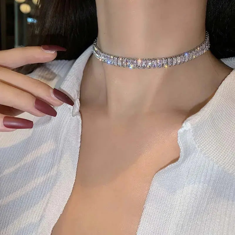 Collier Choker Femme – Zircon Carré Brillant, Ras de Cou Élégant-Collier-Héritage Chic -01-Heritage Chic