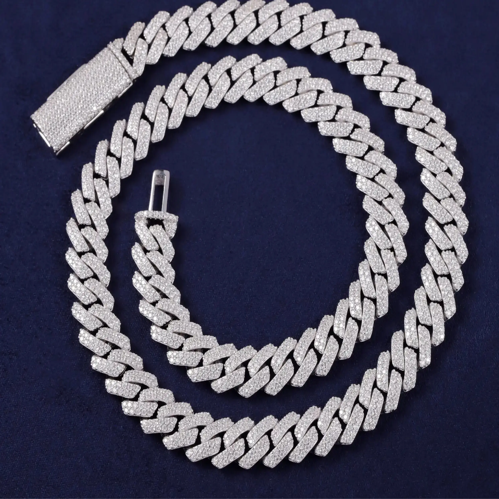Collier cubain moissanite VVS 10 mm double rangée – argent 925