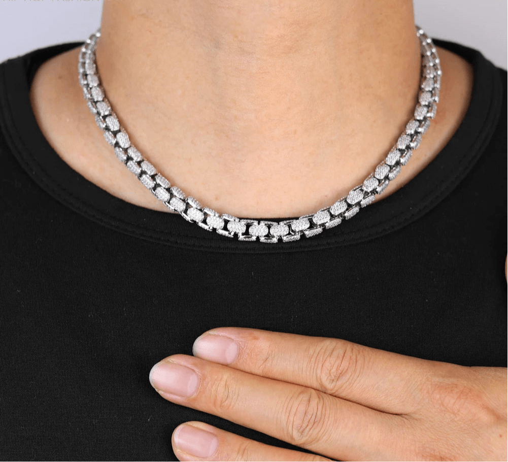 Collier Bling Miami pour homme – Bijou hip-hop argenté avec zircon cubique