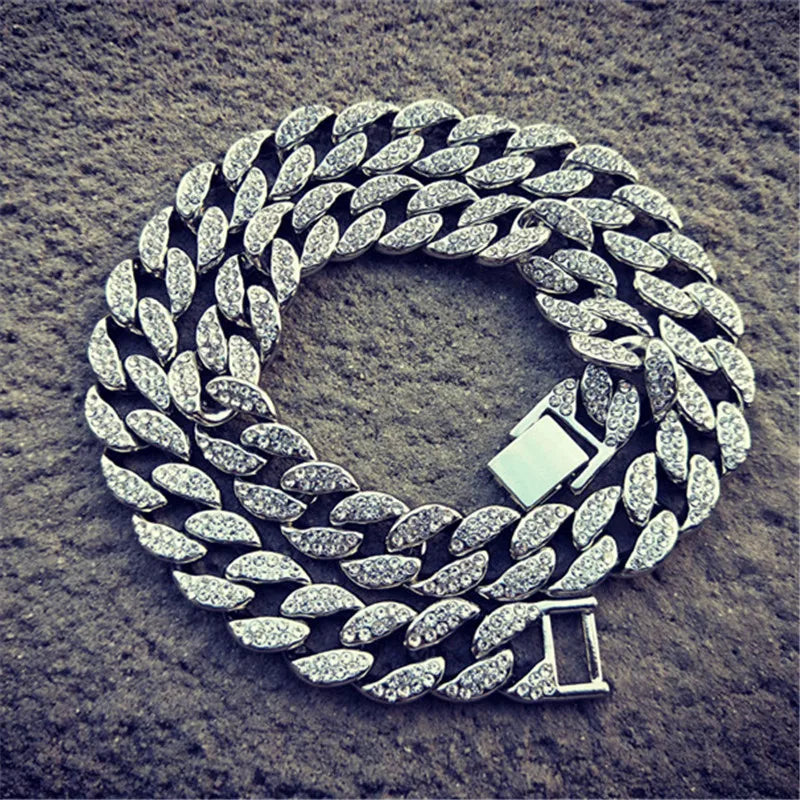 Collier moissanite prestige holycome enroulé, chaine cuban argent 95
