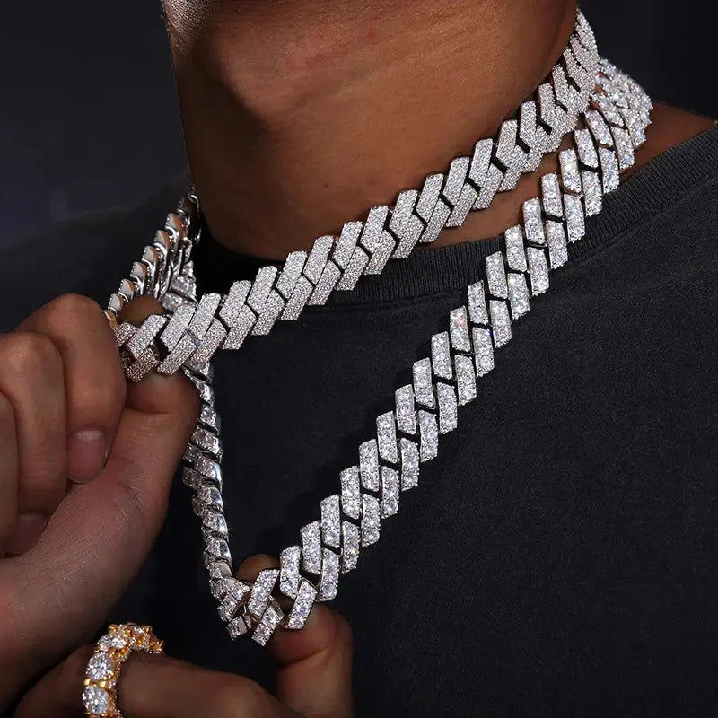 European and American Classic Style High-quality Necklace 16mm Diamond Cuban Link Chain Hiphop Trend Rapper's Jewelry Necklace Heritage Chic