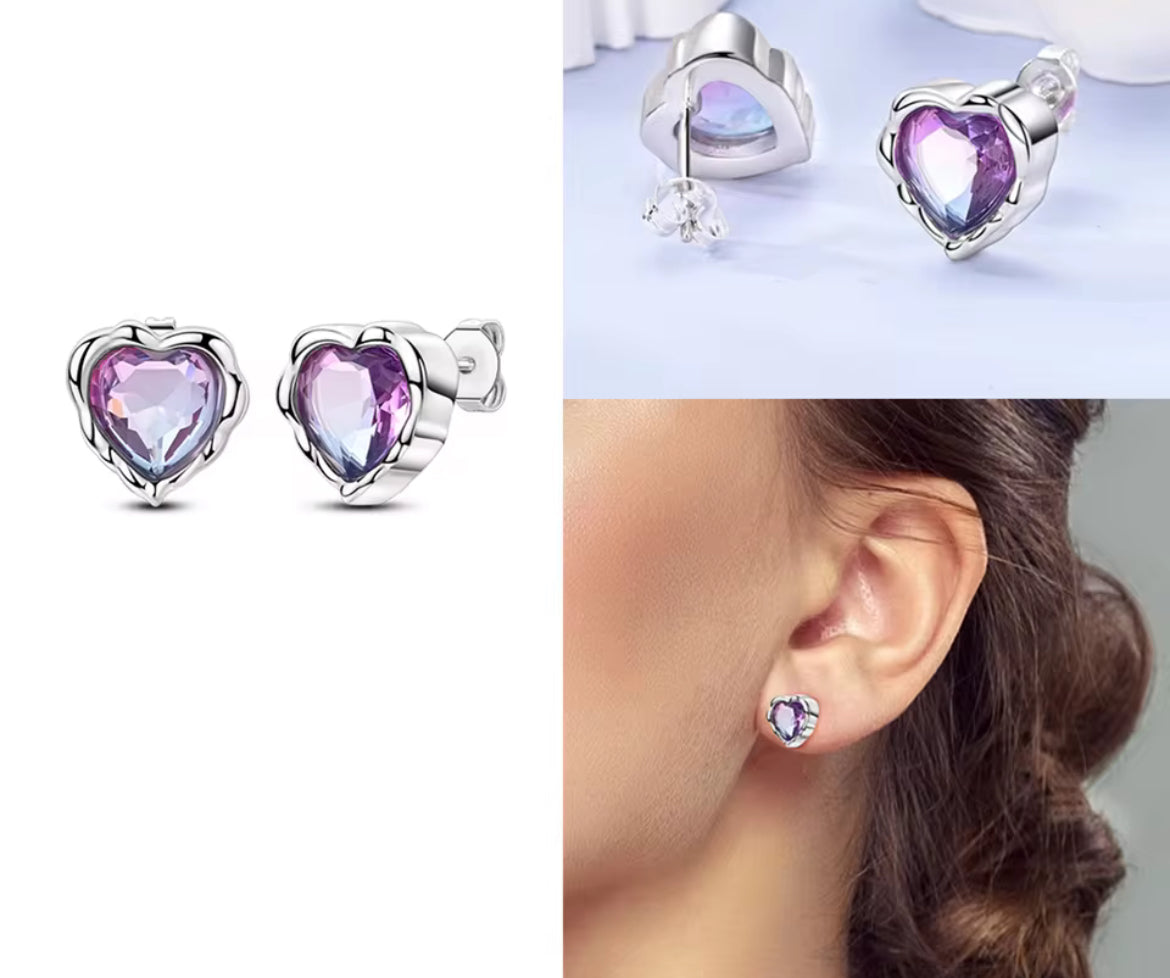 Boucles d’Oreilles Cœur en Argent 925 Certifié – Zircon Coloré Élégant 2025
