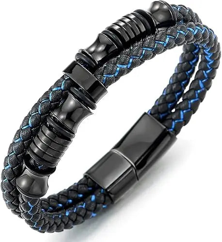 Bracelet Homme Double Cuir Tressé et Fermoir Magnétique – Style Sport & Urbain