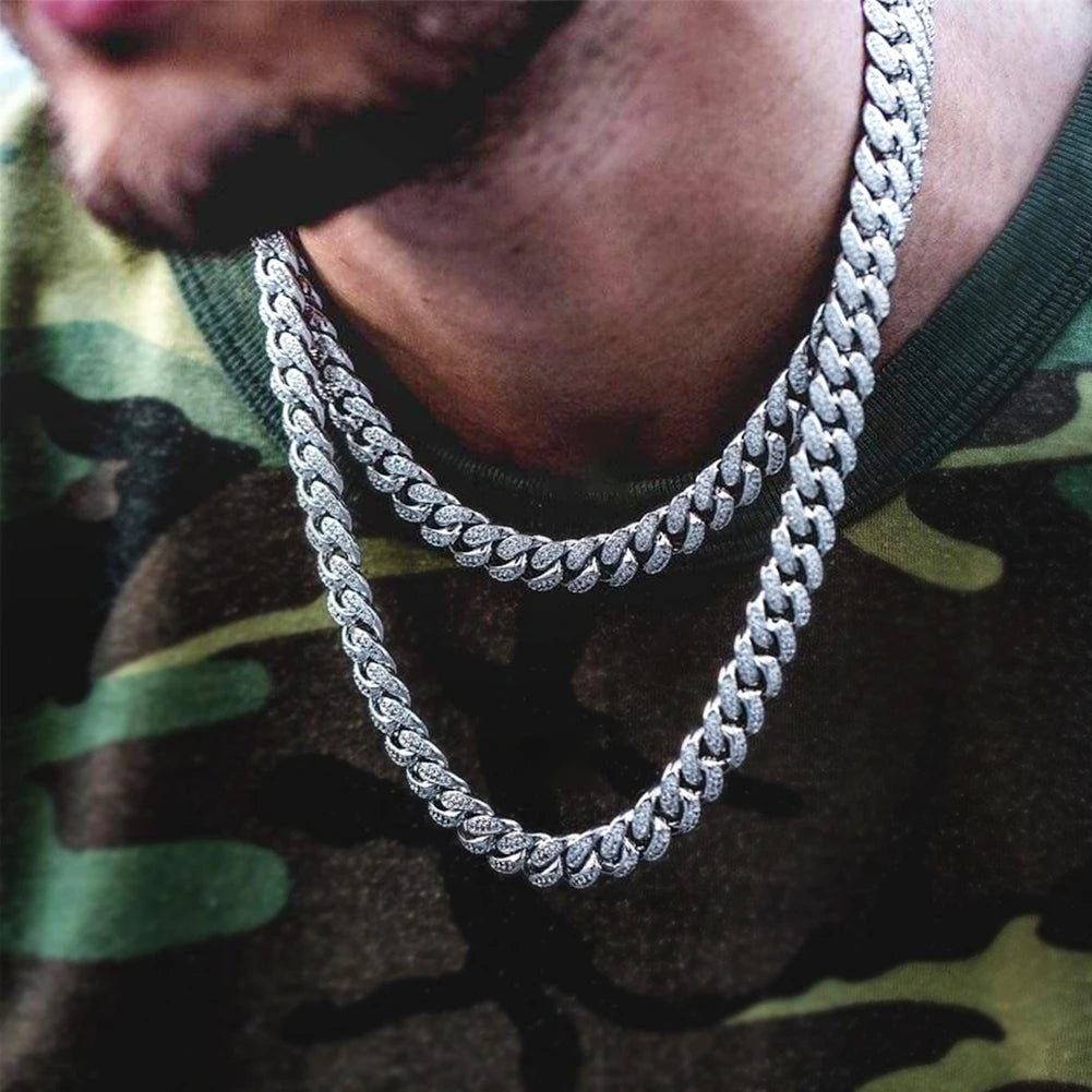 Set Cuban Link 12mm Héritage Chic – Chaîne et bracelet style iced out argenté pour homme 
