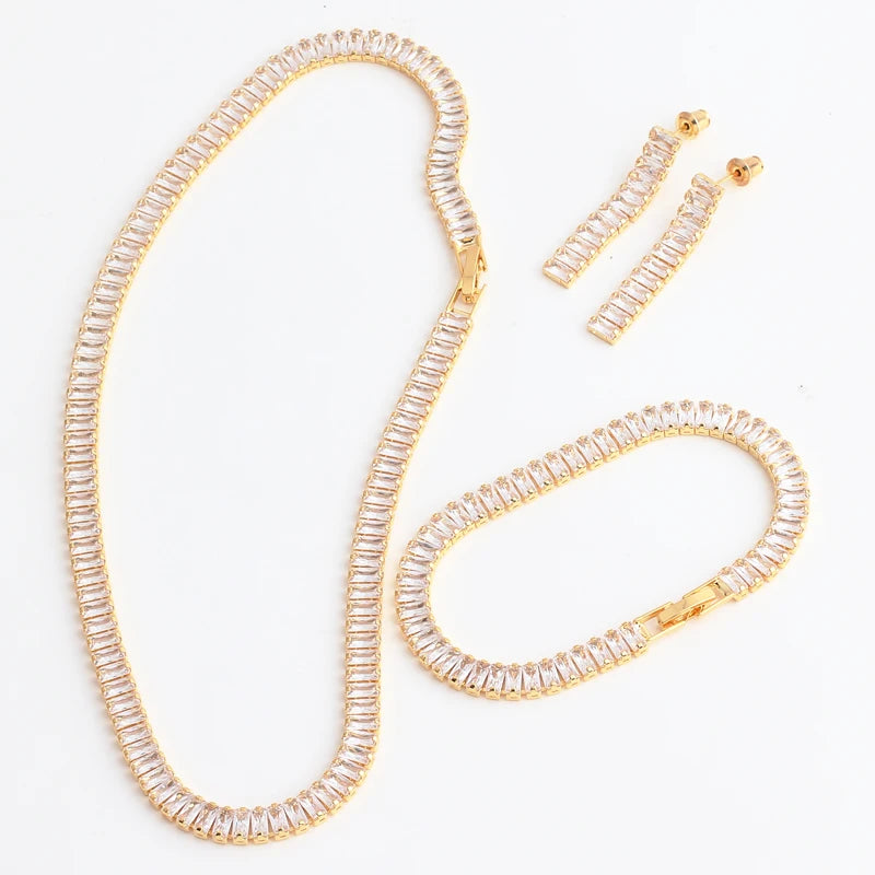Ensemble Collier et Boucles Zircon Choker Cubique Femme