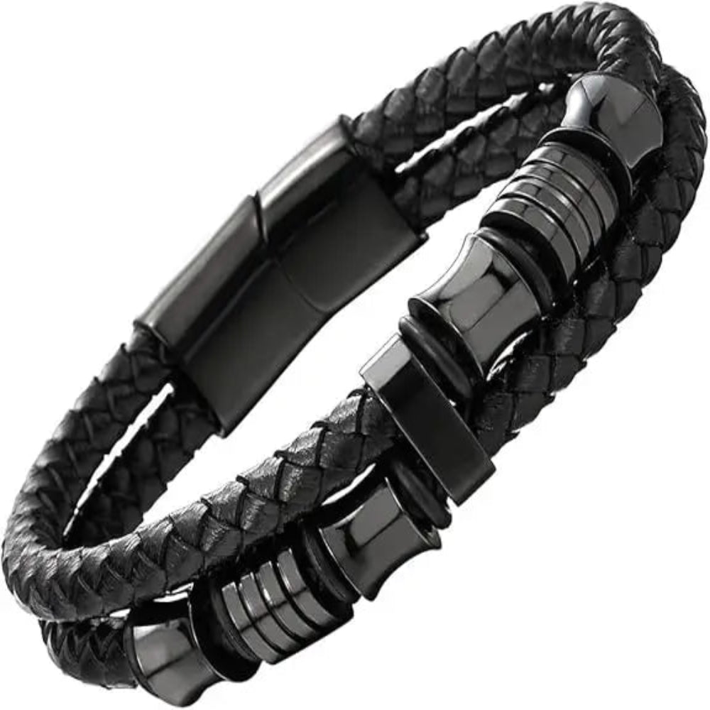 Bracelet Homme Double Cuir Tressé et Fermoir Magnétique – Style Sport & Urbain