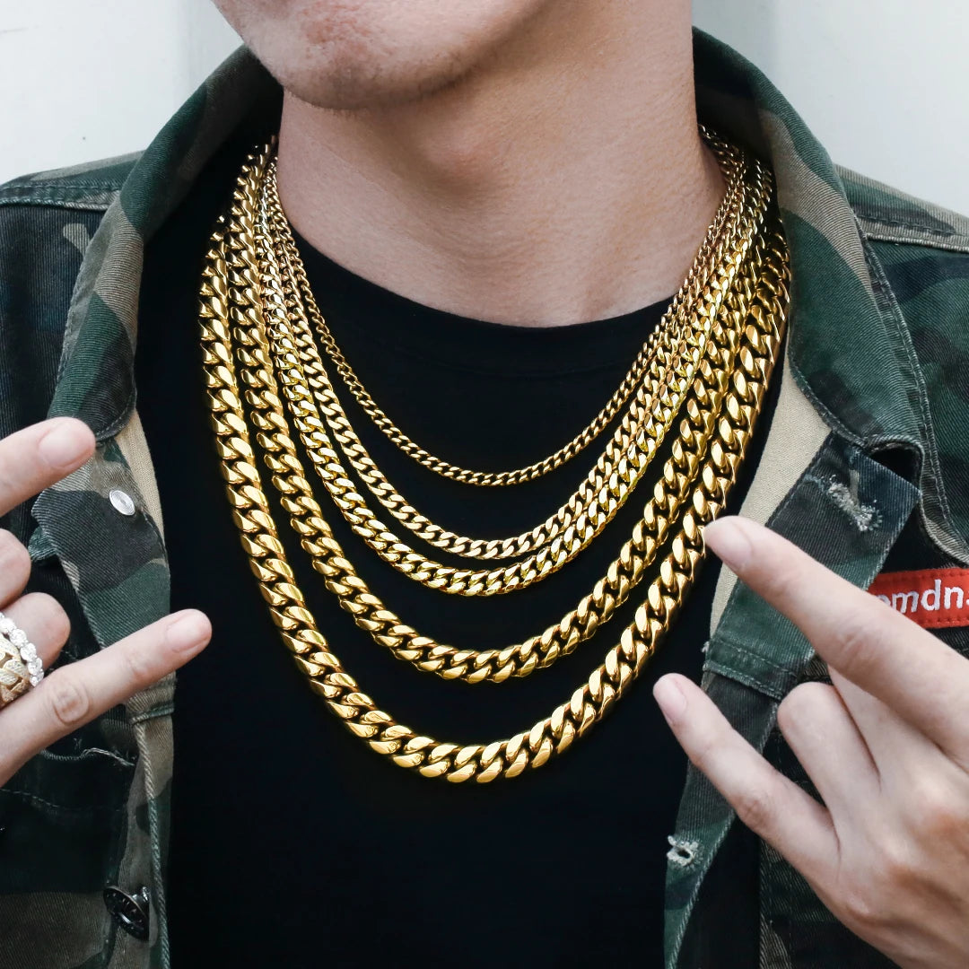 Chaîne Miami Cuban Link – Acier Inoxydable Plaqué Or 18K (8-12 mm)