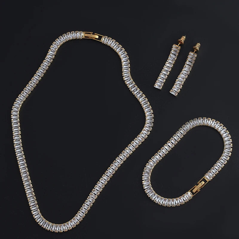 Ensemble Collier et Boucles Zircon Choker Cubique Femme
