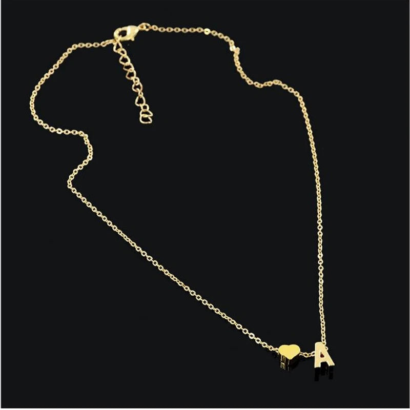 Collier avec pendentif lettre Alphabet et cœur, chaîne en métal plaqué premier nom, cadeau pour femmes et filles