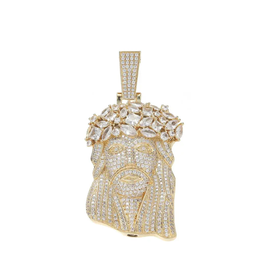 Hip Hop 5A+ CZ Stone Paved Bling Iced Out Big JESUS PIECES Pendants Necklaces for Men Rapper Jewelry with 14MM cuban chain Heritage Chic