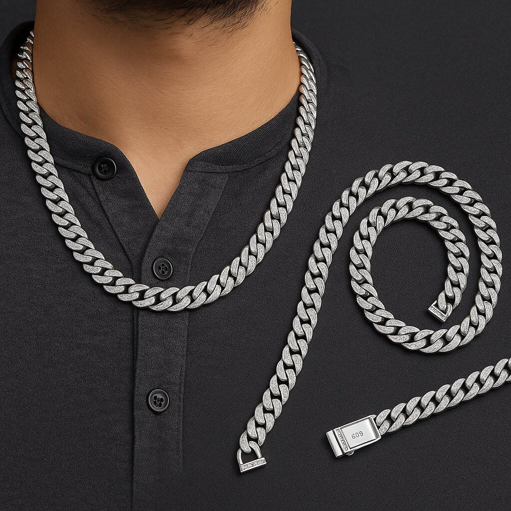 Chaîne Cubaine Luxe 10mm – Argent 925 et Moissanite