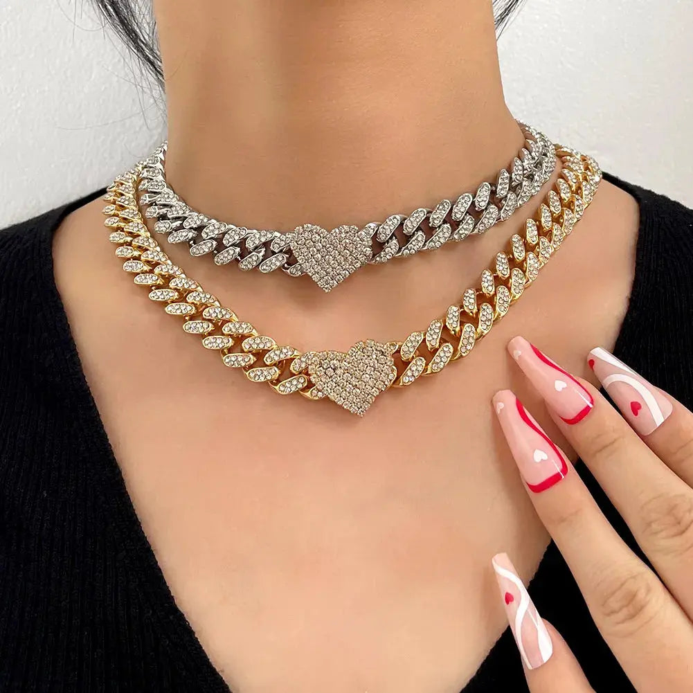 Chaîne cubain pavée de strass pour femme – style hiphop chic