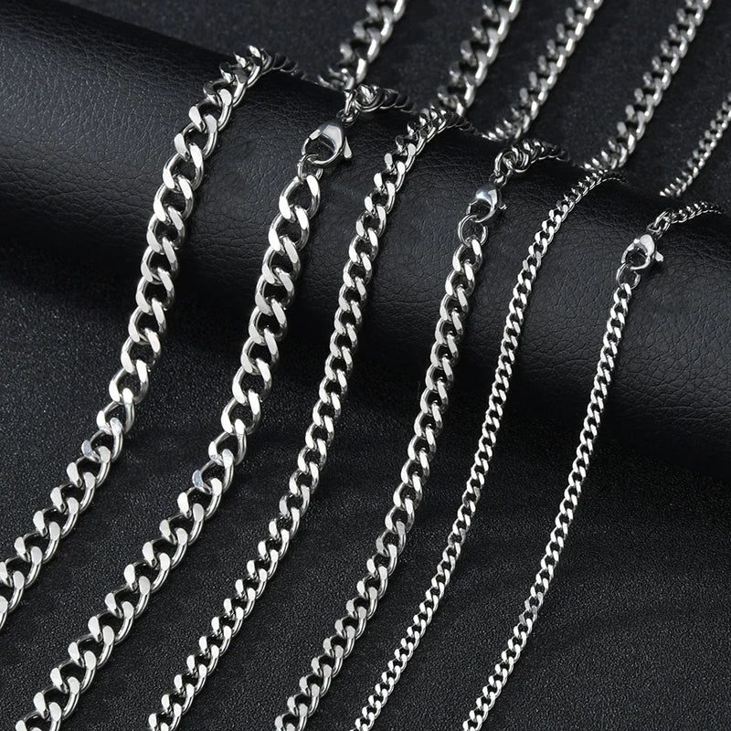 Nextvance Hiphop Rock Necklace Cuban Chain Stainless Steel Width 3/5/7mm Length 40/50/60cm For Man Wholesale Retail Dropshipping Heritage Chic