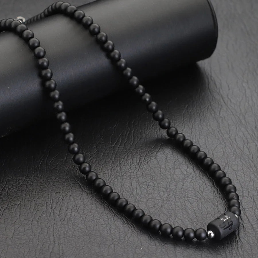 Collier Homme Onyx Noir 12 Constellations et Fermoir Acier