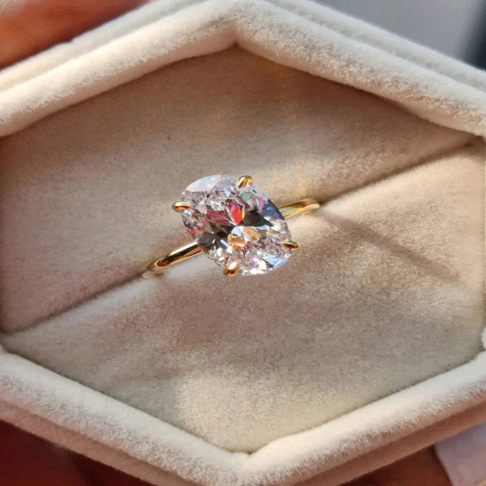 Bague de Fiançailles en Argent 925 avec Zircon Ovale, Élégance Luxueuse pour femmes adultes