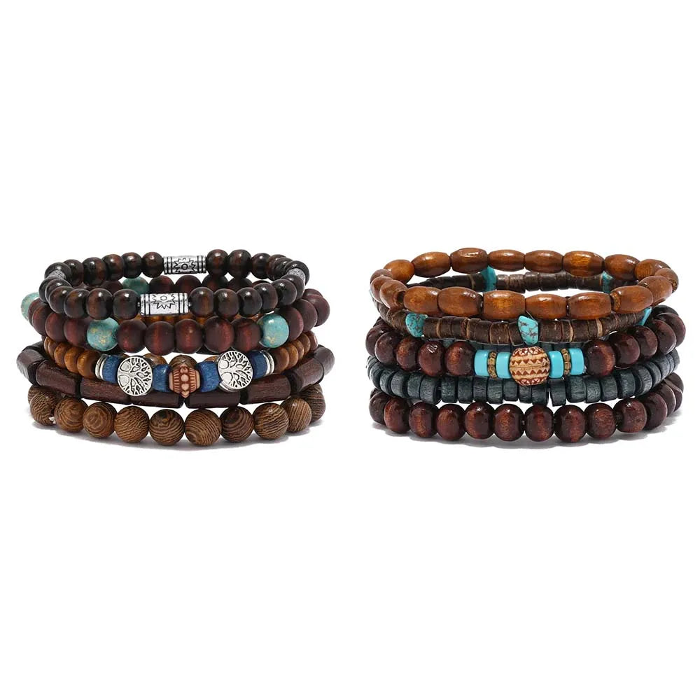 Bracelet Homme Bohème – Ensemble de Bracelets en Bois Naturel Tendance et Fait Main