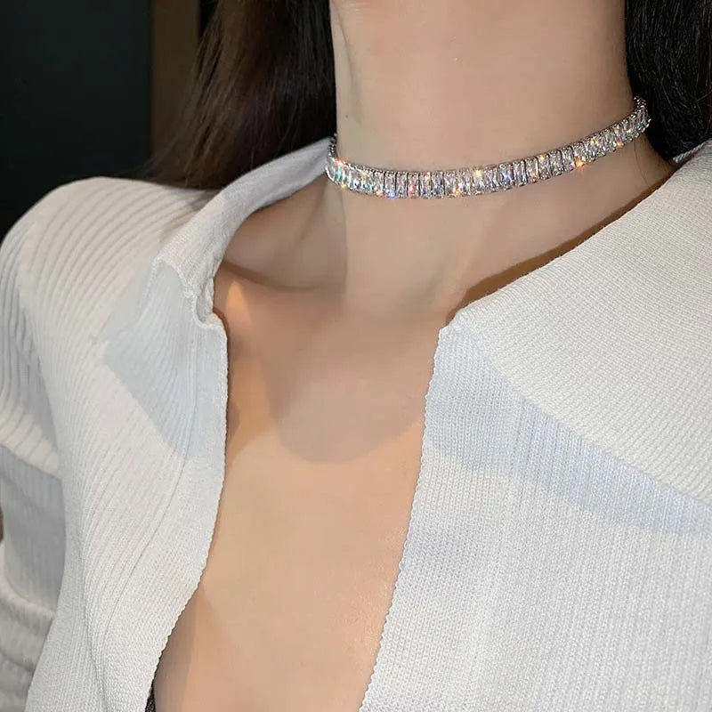 Collier Ras de Cou Zircon Femme Carré Luxe