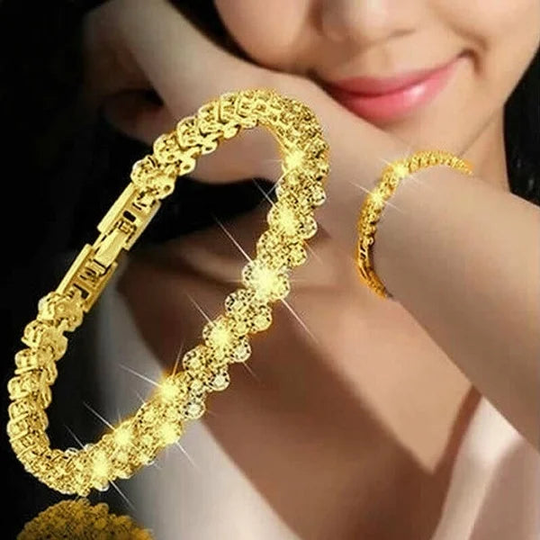 Bracelet doré luxe avec strass – Feuilles entrelacées style bohème
