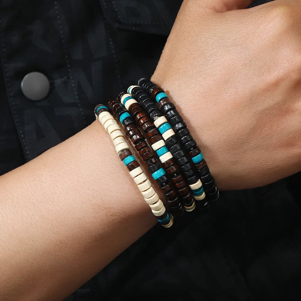 Bracelet Homme Bohème – Ensemble de Bracelets en Bois Naturel Tendance et Fait Main