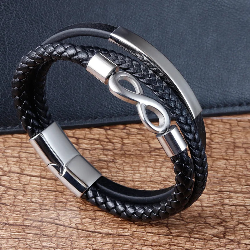 Bracelet Homme Acier et Cuir – Élégance Infinie pour Cadeau ou Style Business