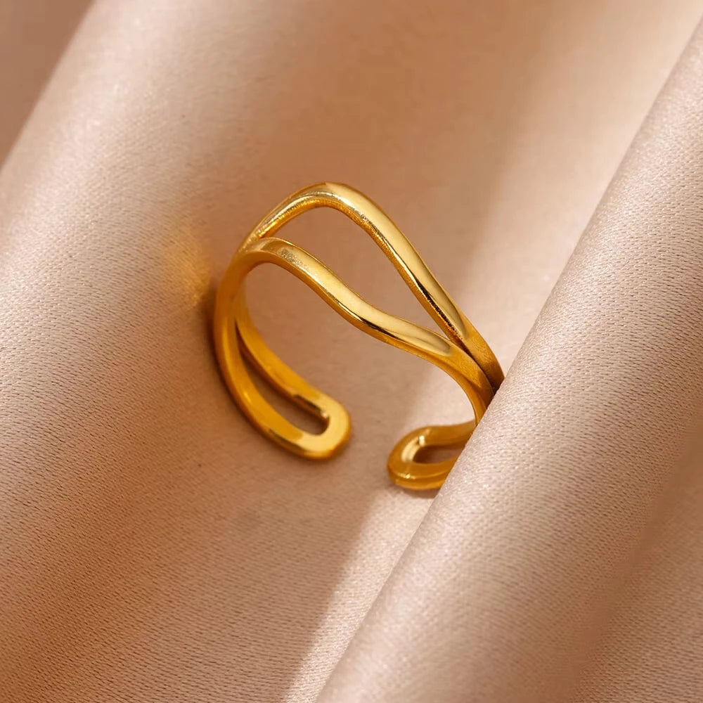 Bague œil Protecteur – Acier Inoxydable Doré, Ajustable, Design Géométrique avec Zircone