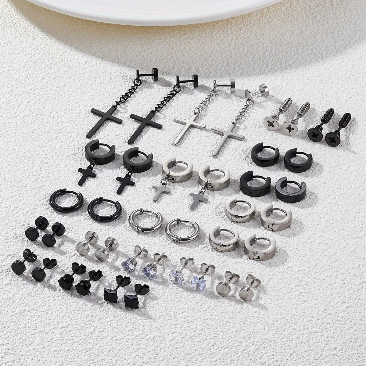 Boucles d’Oreilles Homme – Acier Inoxydable, Croix et Zircon, Plusieurs Styles