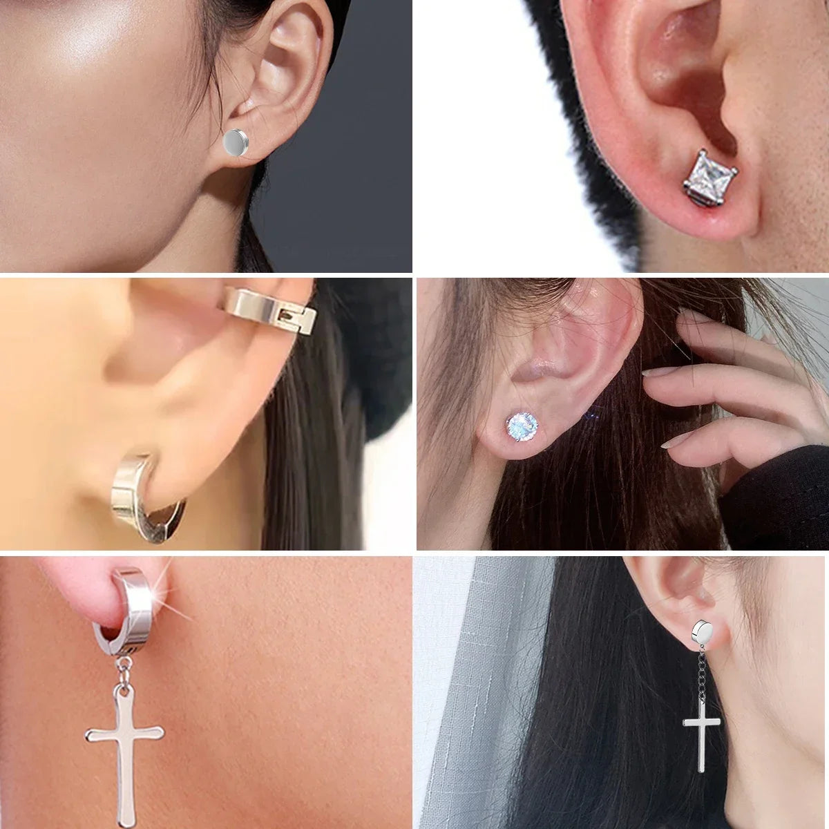 Boucles d’Oreilles Magnétiques Unisexe et Clip Sans Perçage en Acier Inoxydable