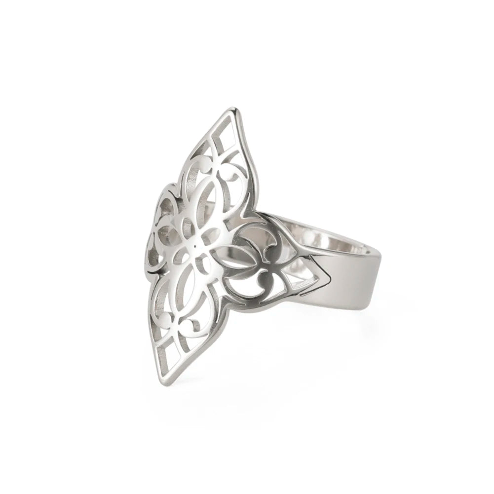 Bague Ajustable Fantaisie, Acier Inoxydable Argenté, Motifs Originaux pour Femmes Adultes