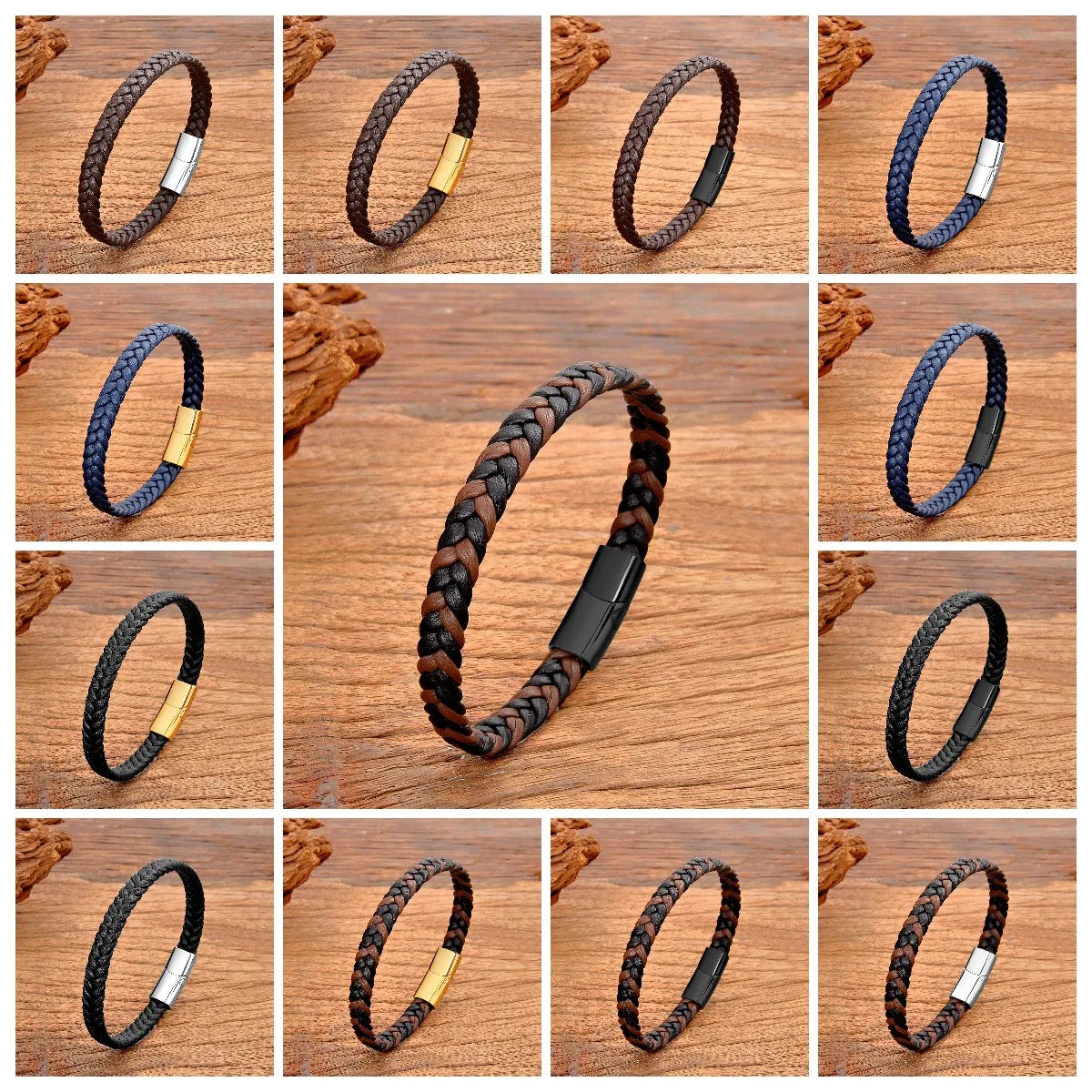 Bracelet Cuir Tressé Mixte – Fermoir Magnétique Acier Inoxydable et Cadeau Élégant Unisexe