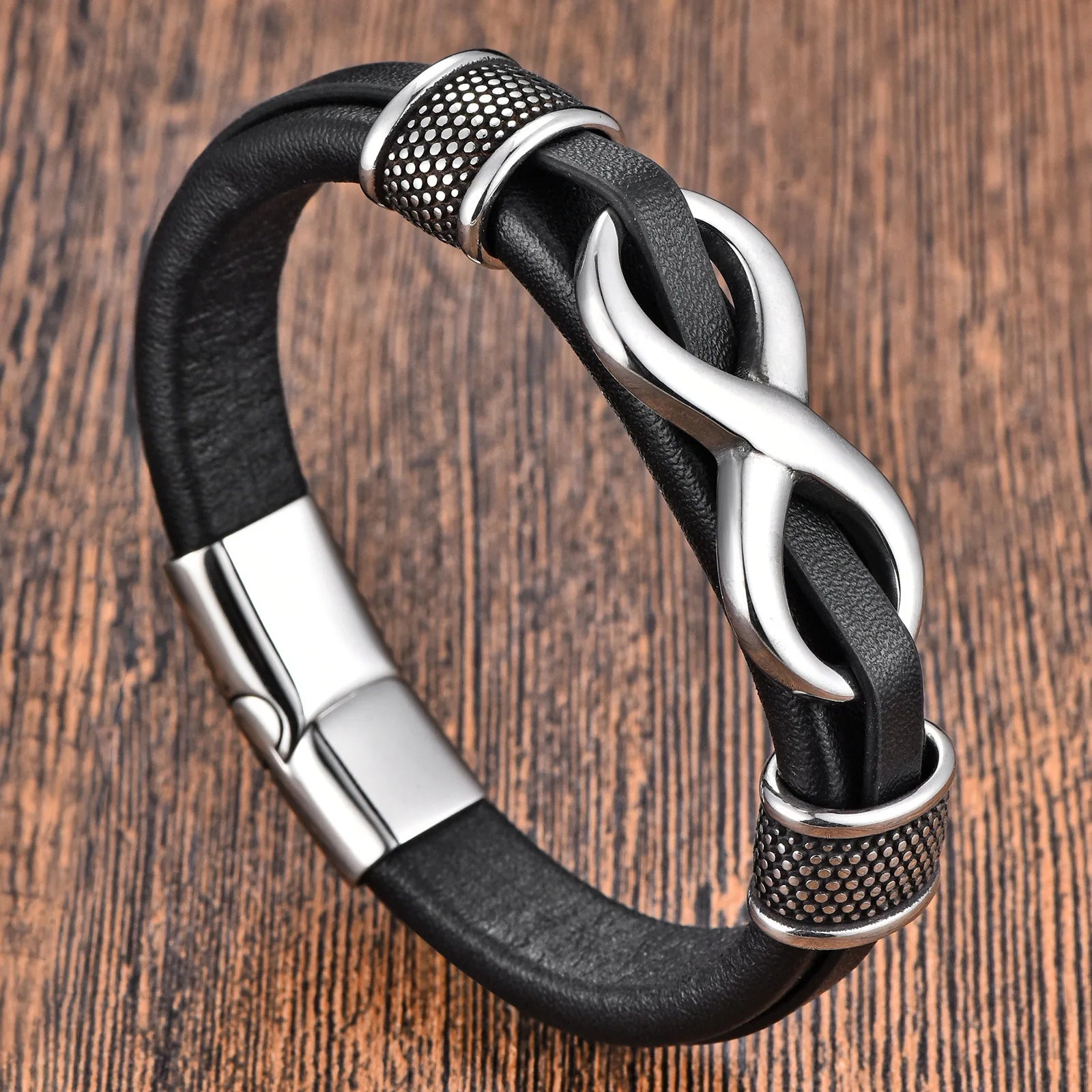 Bracelet Homme Acier et Cuir – Élégance Infinie pour Cadeau ou Style Business