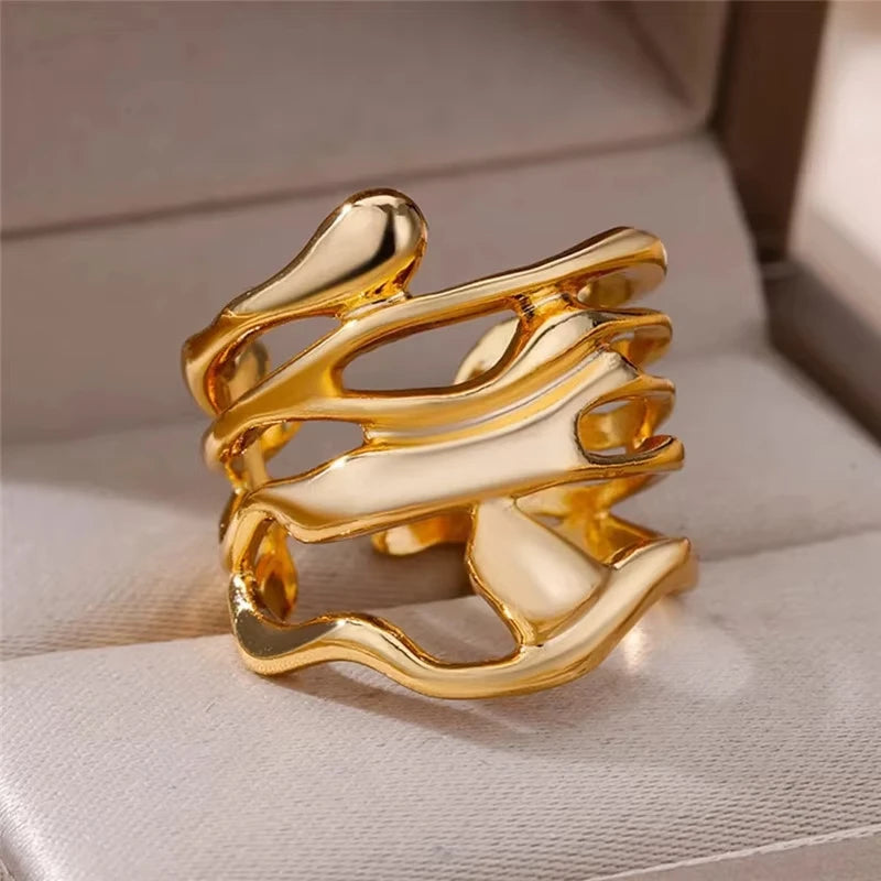 Bague œil Protecteur – Acier Inoxydable Doré, Ajustable, Design Géométrique avec Zircone