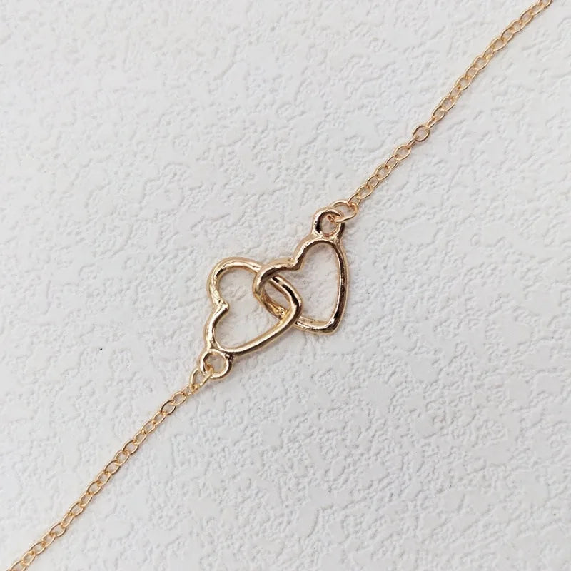 Simple Double Heart Pendant Necklace for Women Couple Stainless Steel Choker Gold Color Chain Wedding Party Friends Jewelry Gift Heritage Chic