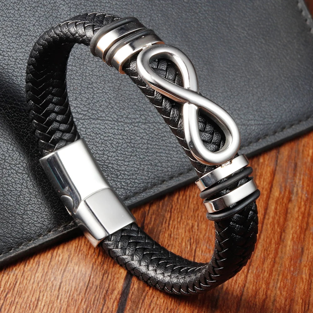 Bracelet Homme Acier et Cuir – Élégance Infinie pour Cadeau ou Style Business