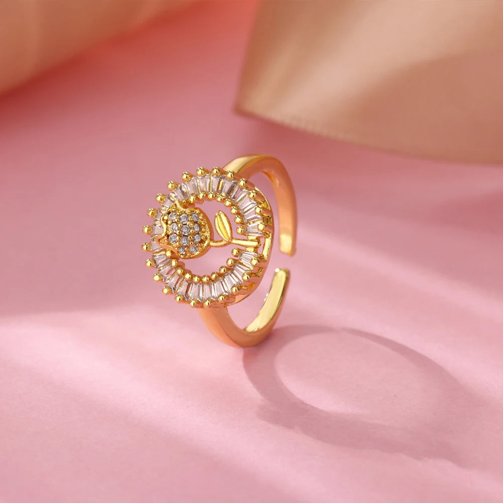 Bague œil Protecteur – Acier Inoxydable Doré, Ajustable, Design Géométrique avec Zircone